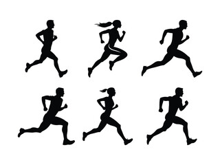 Running Silhouette Set - Athletic Motion and Fitness Sprint Clipart 