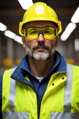 arafed man wearing safety glasses and a yellow hard hat