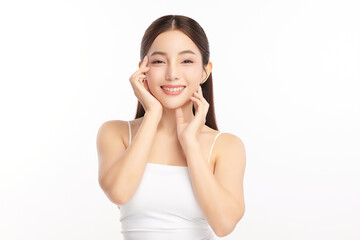 Beautiful young asian woman with clean fresh skin on white background, Face care, Facial treatment, Cosmetology, beauty and spa, Asian women portrait.