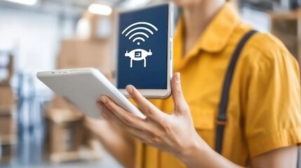 Warehouse drone management system logistics facility technology integration modern industry close-up efficiency and innovation