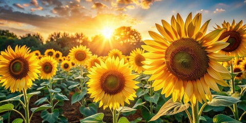 Obraz premium Celebrate vintage sunflowers: vibrant blooms and health-boosting sunflower oil for radiant skin and cellular renewal.