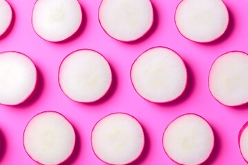 Radishes Sliced Pink Background Delight