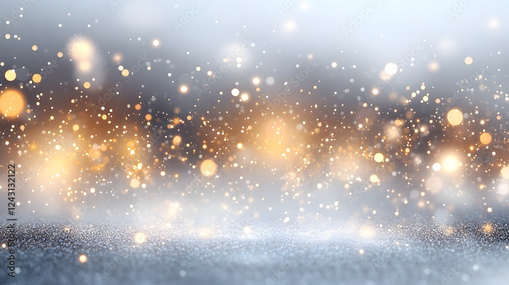 Poster enchanting winter backdrop with a flurry of shimmering snow flakes and glowing bokeh lights creating