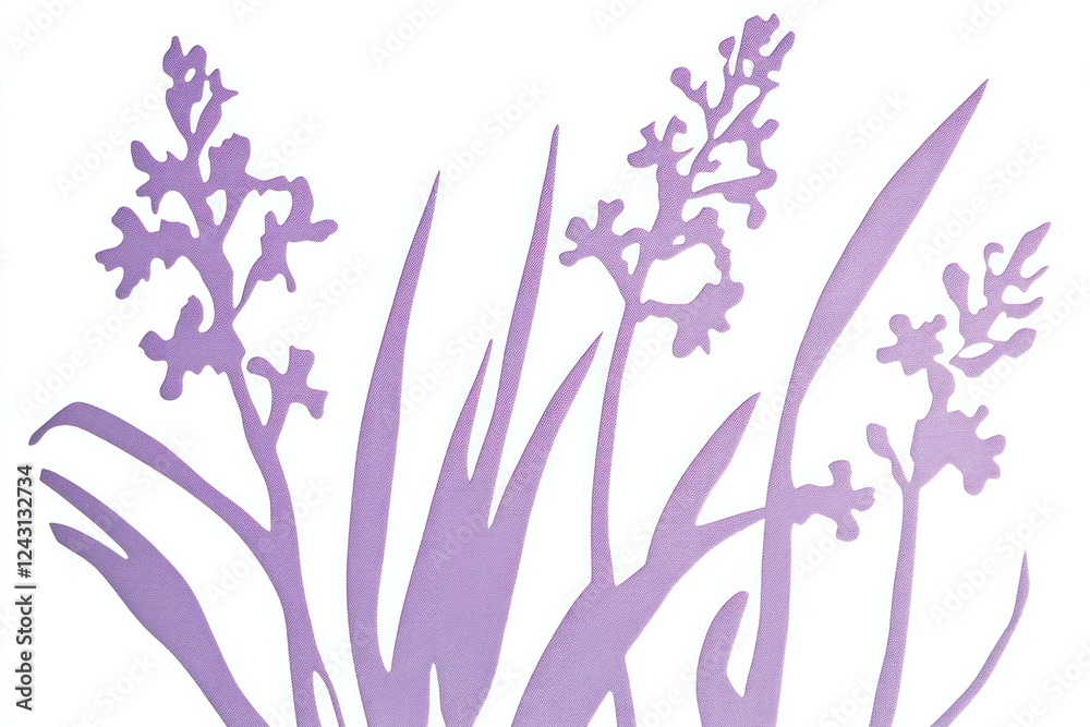 Sticker Delicate lavender silhouettes illustrate a calming floral design, perfect for nature themed projects, showcasing soft purple tones and elegant details