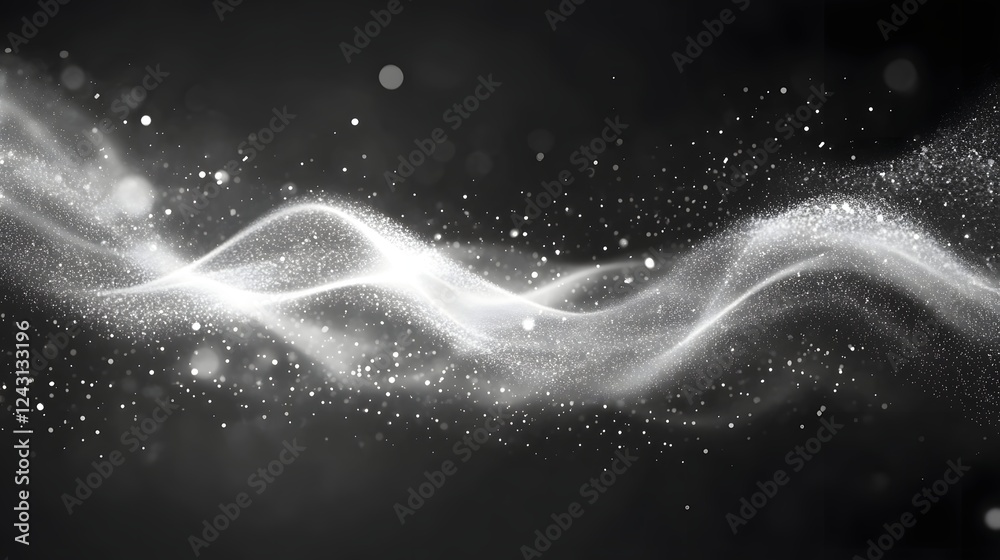 Fototapete Ethereal and dynamic abstract energy waves with glowing particles and luminous cosmic swirl in a hazy misty and surreal digital art This futuristic and galactic visual evokes a sense of motion flow