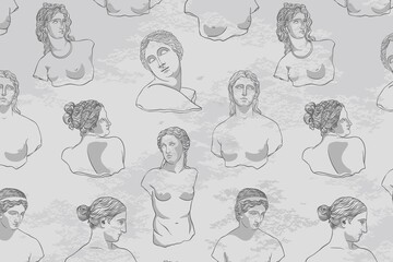 Greek sculpture pattern background, line art design