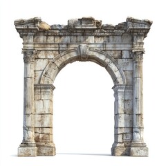 Obraz premium Ancient Stone Arch Ruin Isolated on White Background.jpg