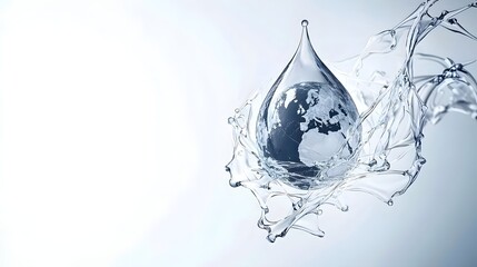 Ethereal and serene depicting a water drop gradually transforming into the shape of the Earth