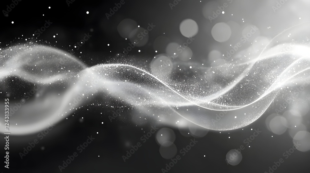 Poster glowing ethereal waves of energy particles in a dark cosmic space background abstract futuristic dig