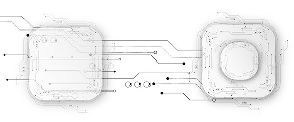 Abstract background with gears and technology elements on a white background