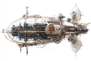 Steampunk Airship Detailed Illustration