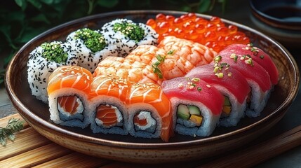 A Japanese sushi platter with fresh sashimi