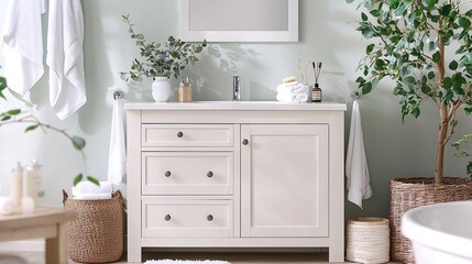 high-resolution photostock of a clean white bathroom cabinet