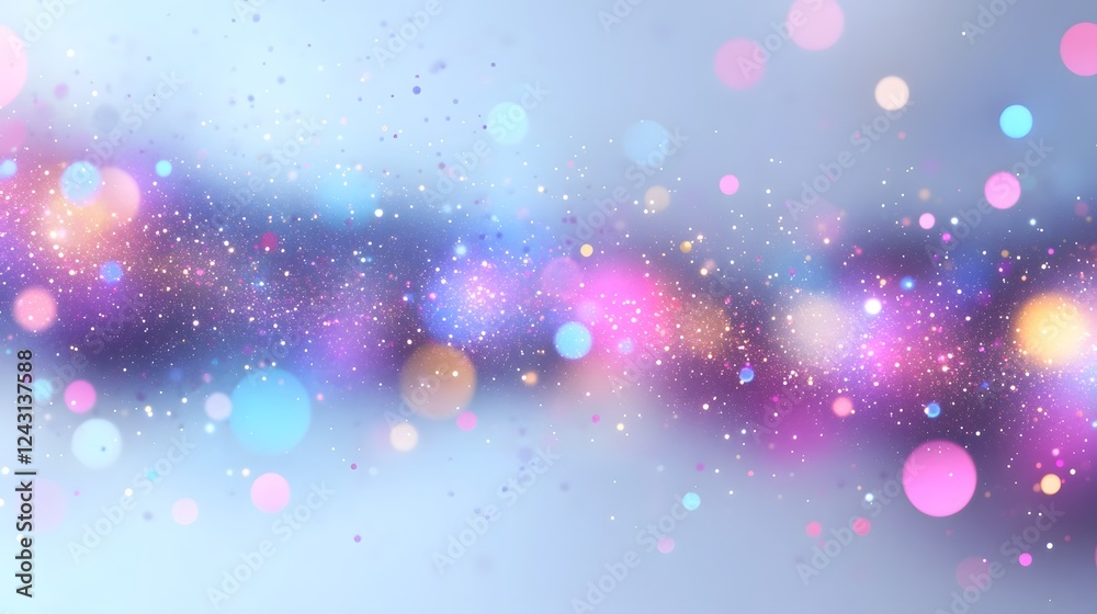 Poster Mesmerizing Cosmic Glow with Ethereal Sparkles and Shimmering Iridescent Particles in a Dreamlike Fantasy Background  A captivating image of a magical otherworldly scene filled with luminescent