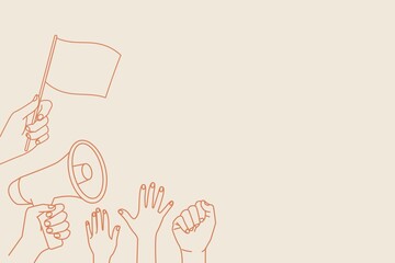 Protesting hands background, earth tone border, social issue concept