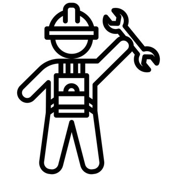 black line art mechanic holding wrench clip art preview