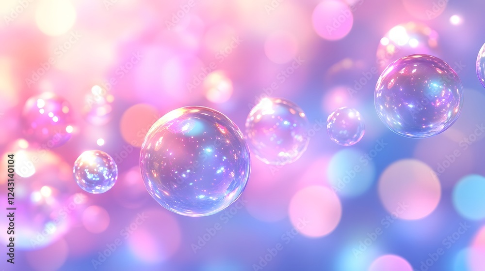 Aufkleber Mesmerizing iridescent bubbles forming kaleidoscopic patterns of rainbow colors and shimmering reflections creating a dreamlike ethereal and visually captivating abstract digital artwork  The fluid