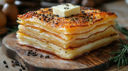 A Kosovan flija layered pancake with butter