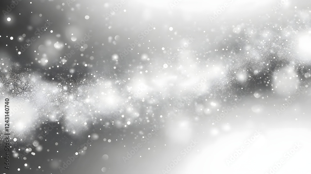 Aufkleber Mesmerizing Winter Wonderland   Ethereal Snowfall Backdrop with Glimmering Flakes and Icy Textures  Captivating minimalist monochrome scene with a dreamy
