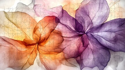 Vibrant abstract art featuring a composition of interconnected colorful puzzle pieces symbolizing the acceptance and of the uniqueness of individuals with Down Syndrome  This visually striking design 