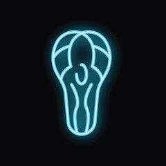 Neon blue light showing an avocado cut in half, minimal design on a black background, ideal for illustrations, icons, posters, prints, logos, advertising, etc