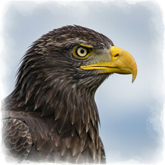 Obraz premium An up-close profile view of a bald eagle, showcasing every detail of its feathers, beak, and eyes