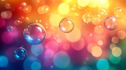 A vibrant abstract PC desktop wallpaper featuring floating bubbles against a colorful, dynamic background.