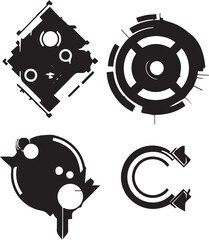 A set of decorative elements for design. Cyberpunk, gothic, retro, vintage, ornaments, patterns. Hand drawn vector illustration