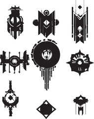 A set of decorative elements for design. Cyberpunk, gothic, retro, vintage, ornaments, patterns. Hand drawn vector illustration