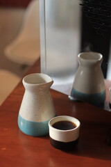 Pouring Liquid into Cup Smoothly and Carefully on Table with Reflection, Cup, Liquid, Pouring, Table, Reflection, Smoothly, Carefully, Kitchen, Drink