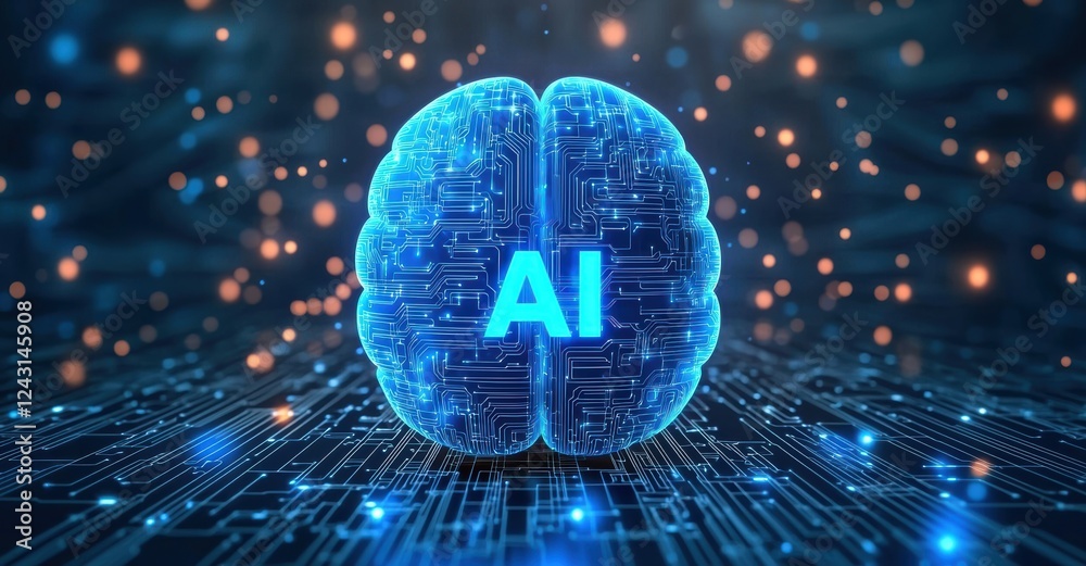Leinwandbilder digital brain with ai text glowing on circuit board background