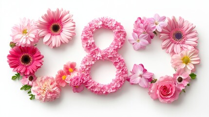 A pretty 8-shaped pink frame shows spring flowers.  Happy Women's Day!
