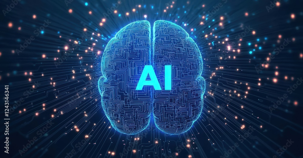 Poster Digital brain representing artificial intelligence with glowing circuit board background