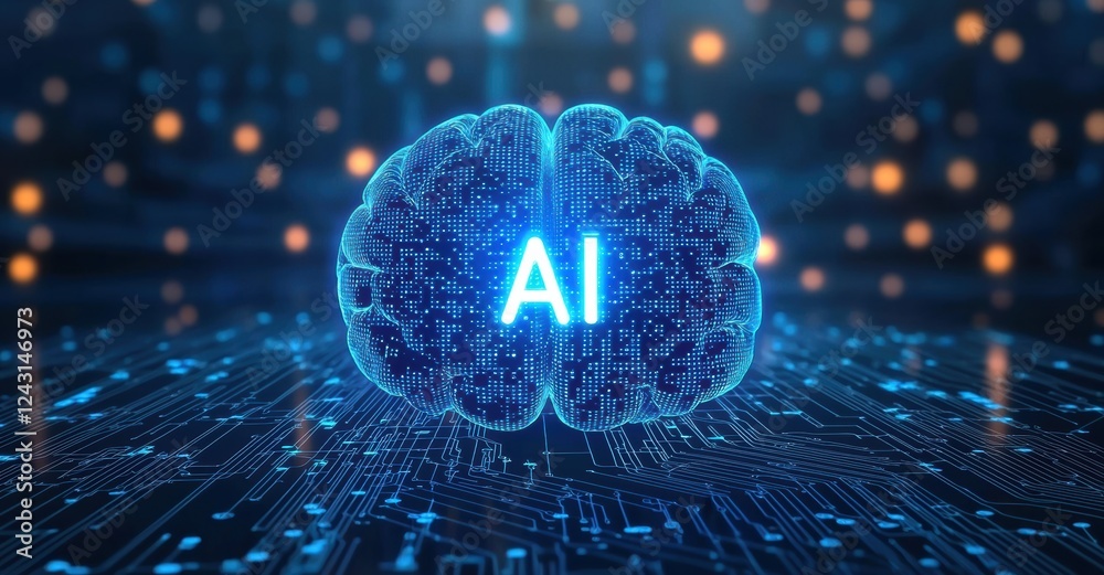 Poster Digital brain representing artificial intelligence glowing on circuit background