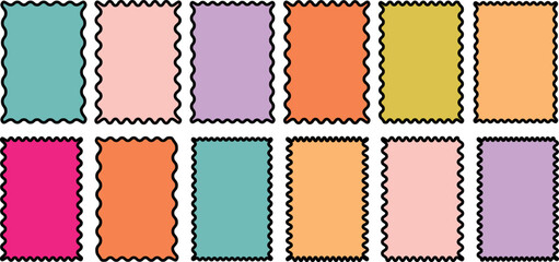 Color rectangle frames with wiggly borders. Rectangle shape frame with zigzag edge. Torn paper, jagged rectangular shape box element set with zigzag edges. zigzag shapes