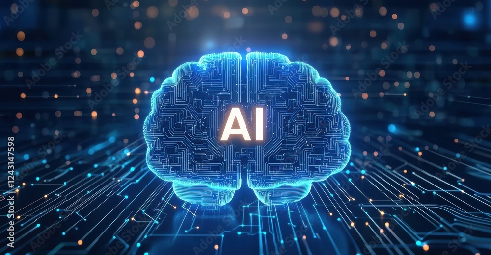 Poster Digital brain representing artificial intelligence glowing on circuit background