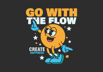 Happy character in dance pose, dark background. Good for sticker print