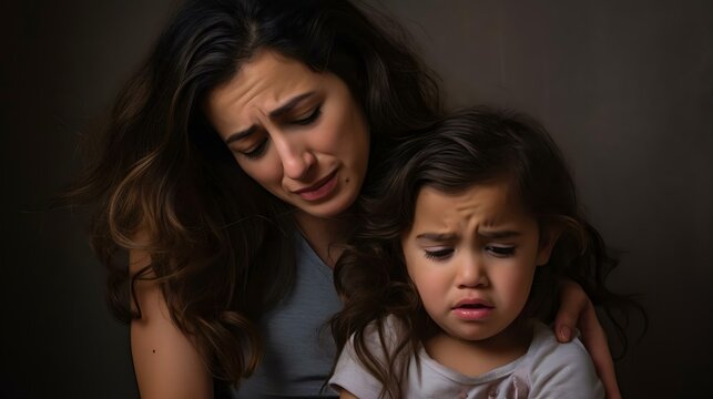 A poignant moment between a mother and daughter showcasing deep emotion and vulnerability. Their expressions reflect sadness and connection.