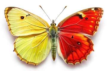 Fototapeta premium High-resolution image: isolated Common Brimstone and Red Admiral butterflies on a pristine white backdrop.