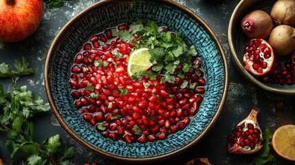 A Mexican chiles en nogada with pomegranate