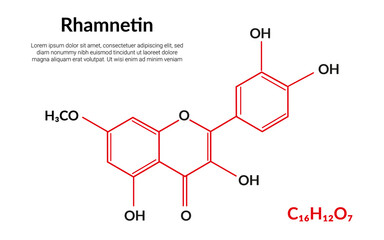 Rhamnetin natural plant flavonol, molecular structure formula, suitable for education or chemistry science content. Vector illustration
