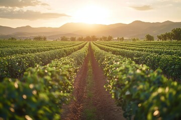 Sunrise over an open field with a winding path