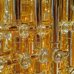 Golden Glass Pipes Close-up, Abstract Industrial Design,  Luxury Background, Interior Decor