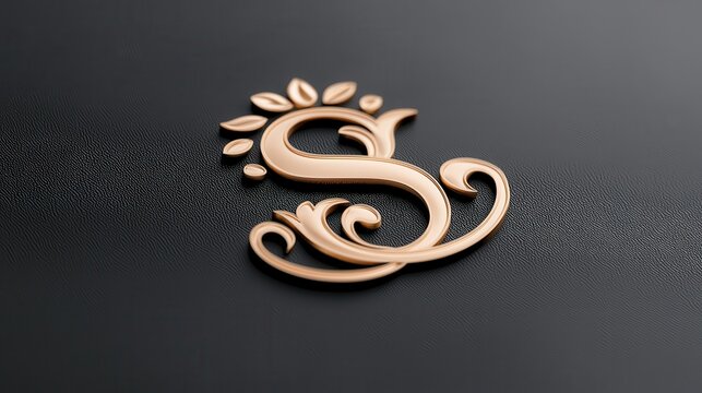 Rose Gold Ornate Letter S Logo on Dark Background