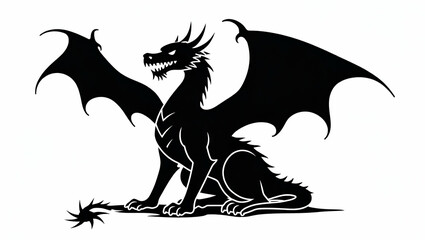 Title: Vector Illustration of a Majestic Black Dragon Silhouette

