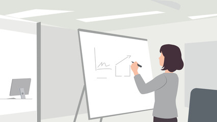 Businesswoman Drawing Graph on Whiteboard in Office