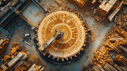 Fototapeta premium log on sawmill. Selective focus