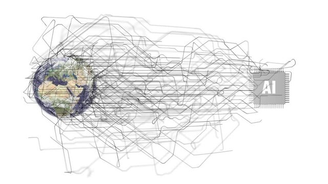 AI chip gathers data from the whole world.
Data streams are collected from all over the world by an AI processor.