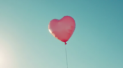 Fototapeta premium heart shaped balloon floats gently in clear blue sky, symbolizing love and freedom