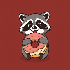 Obraz premium Donut, raccoon Logo design 